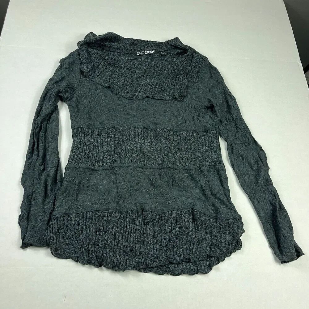 Snoskins Womens Cowl Neck Sweater Gray Knit Long Sleeve Pullover SMALL USA Made